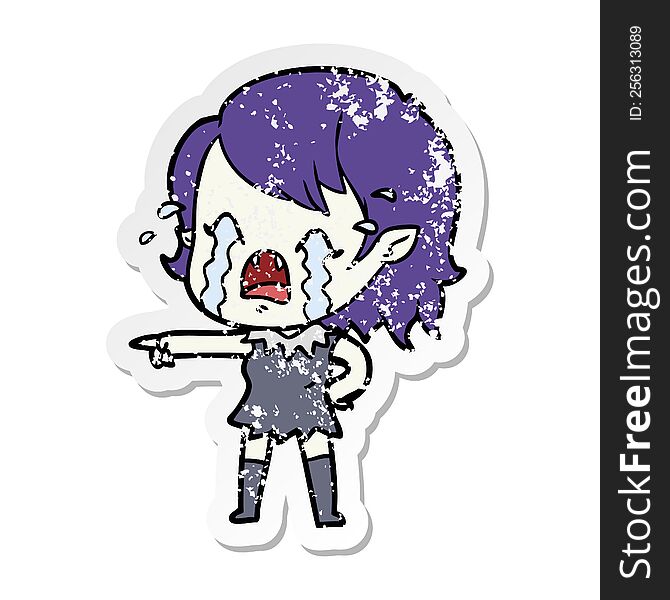 distressed sticker of a cartoon crying vampire girl