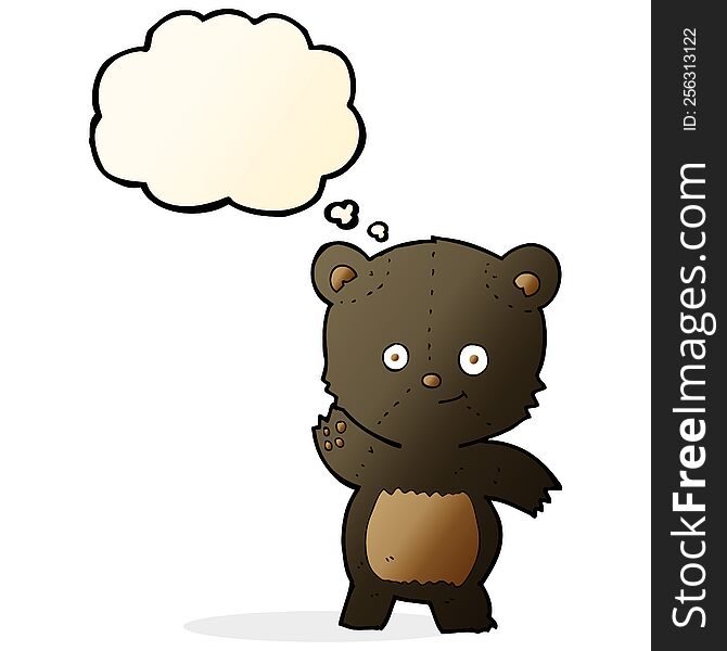 Cartoon Waving Black Bear With Thought Bubble