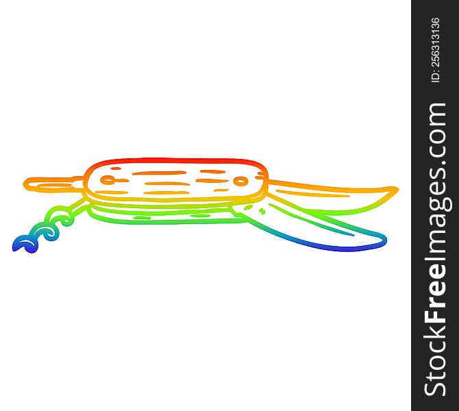 rainbow gradient line drawing of a pocket folding knife