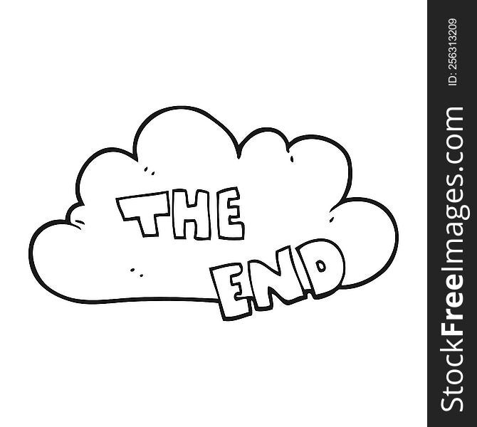 freehand drawn black and white cartoon The End symbol