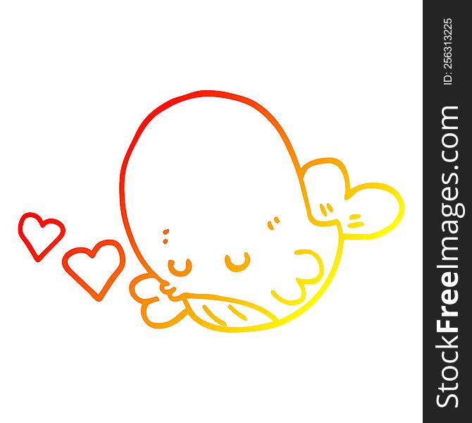 Warm Gradient Line Drawing Cartoon Whale In Love
