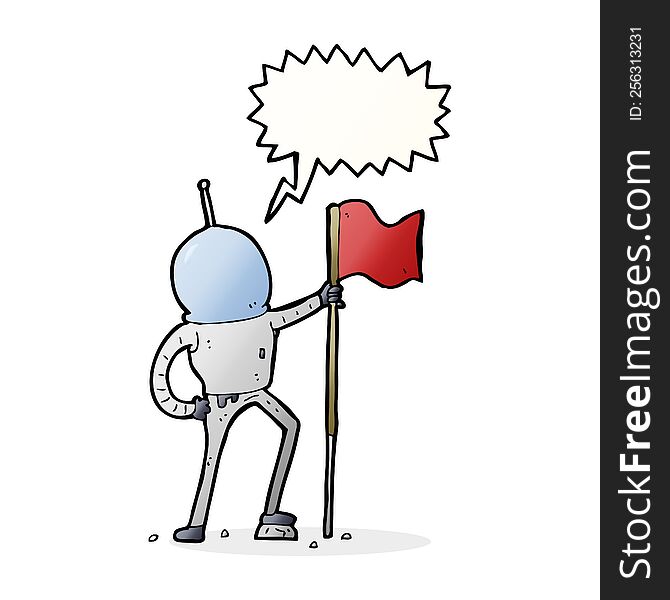 Cartoon Astronaut Planting Flag With Speech Bubble