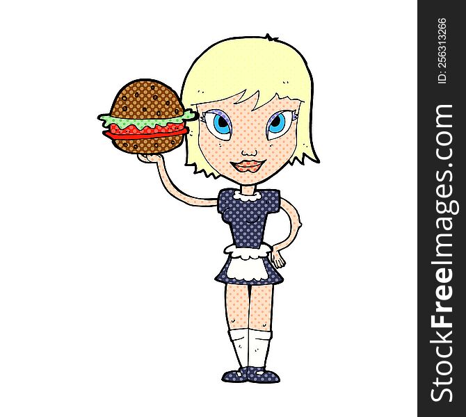 cartoon waitress with burger