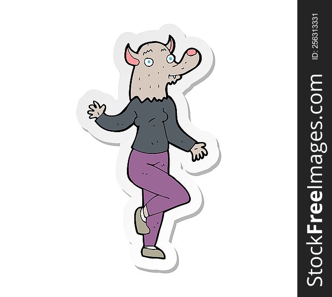 sticker of a cartoon dancing werewolf woman