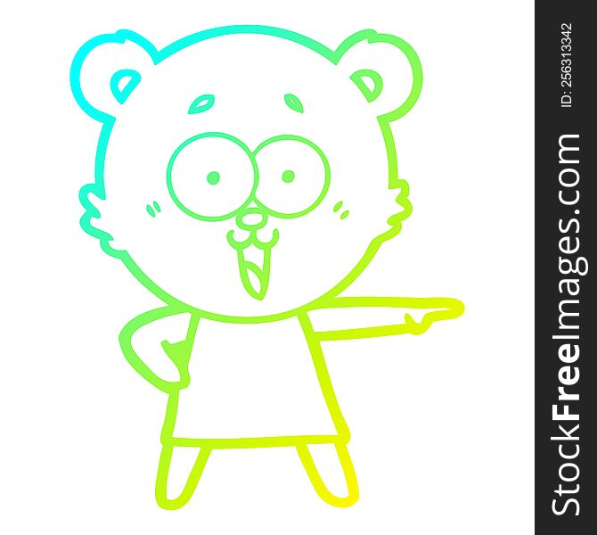 Cold Gradient Line Drawing Laughing Pointing Teddy Bear Cartoon