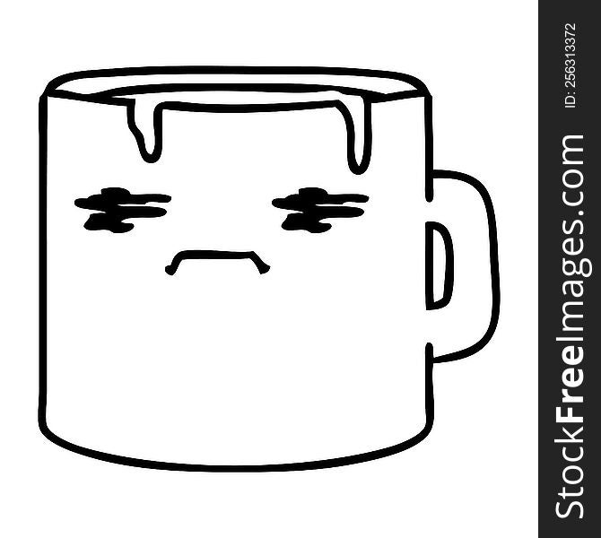 line doodle of a tired coffee mug in need of a caffiene