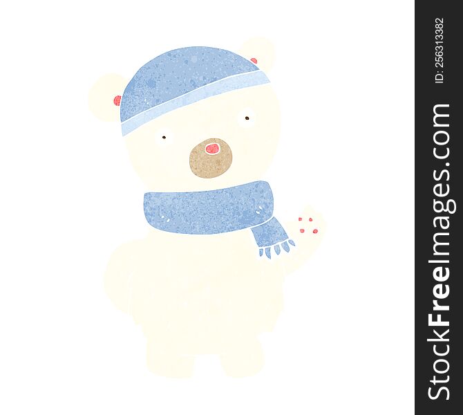 cartoon polar bear in winter hat and scarf
