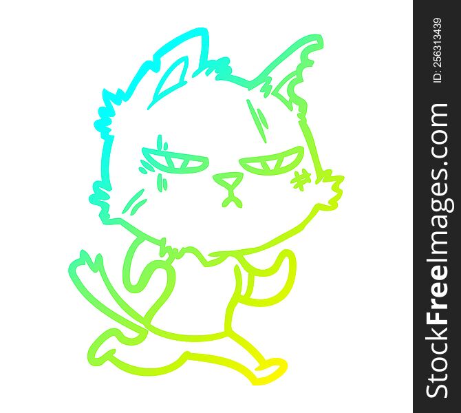 Cold Gradient Line Drawing Tough Cartoon Cat Running