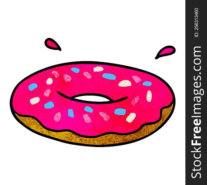 textured cartoon doodle of an iced ring donut