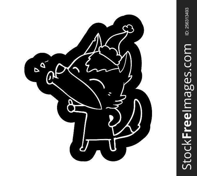 Howling Wolf Cartoon Icon Of A Wearing Santa Hat