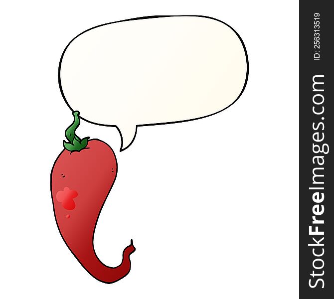 Cartoon Chili Pepper And Speech Bubble In Smooth Gradient Style