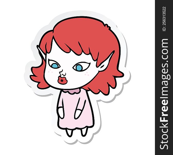 sticker of a cartoon elf girl with pointy ears