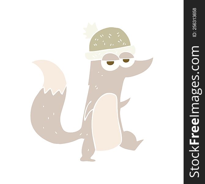 flat color illustration of little wolf wearing hat. flat color illustration of little wolf wearing hat