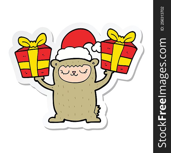 Sticker Of A Cartoon Christmas Bear