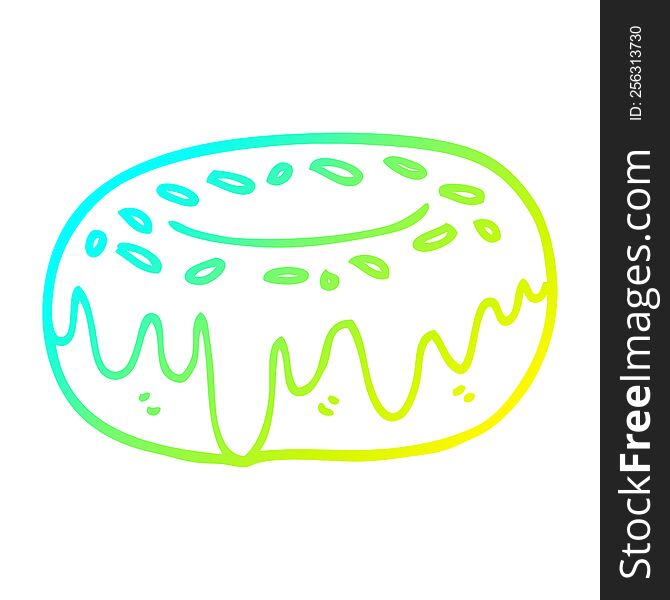 cold gradient line drawing of a cartoon donut with sprinkles