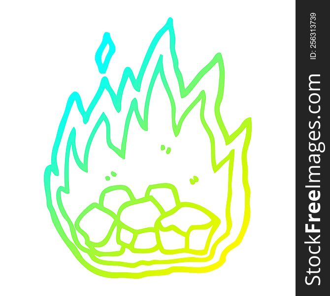 cold gradient line drawing of a cartoon spooky burning halloween coals