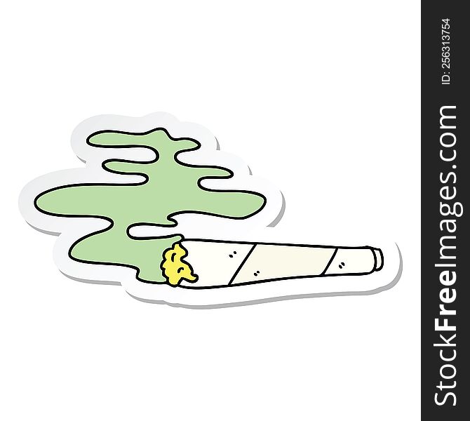 Sticker Of A Quirky Hand Drawn Cartoon Lit Joint