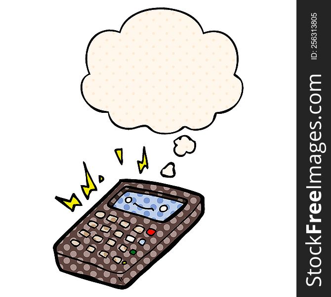 cartoon calculator with thought bubble in comic book style