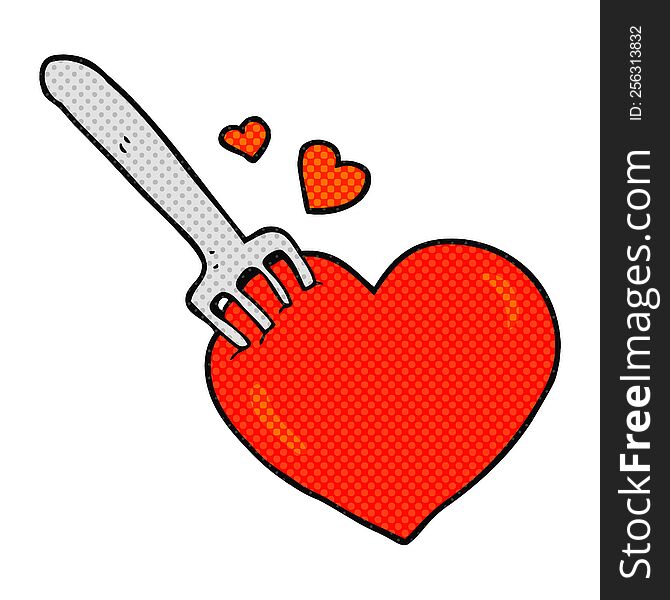 freehand drawn cartoon fork in heart