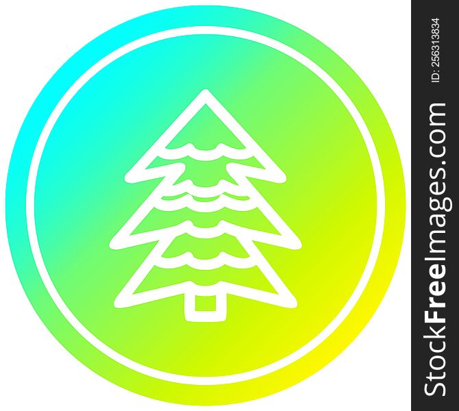 snowy tree circular icon with cool gradient finish. snowy tree circular icon with cool gradient finish