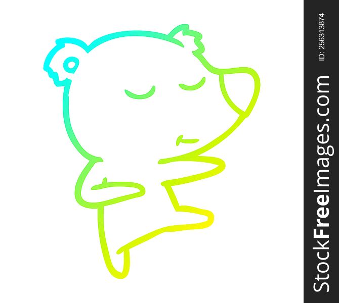 cold gradient line drawing of a happy cartoon bear dancing