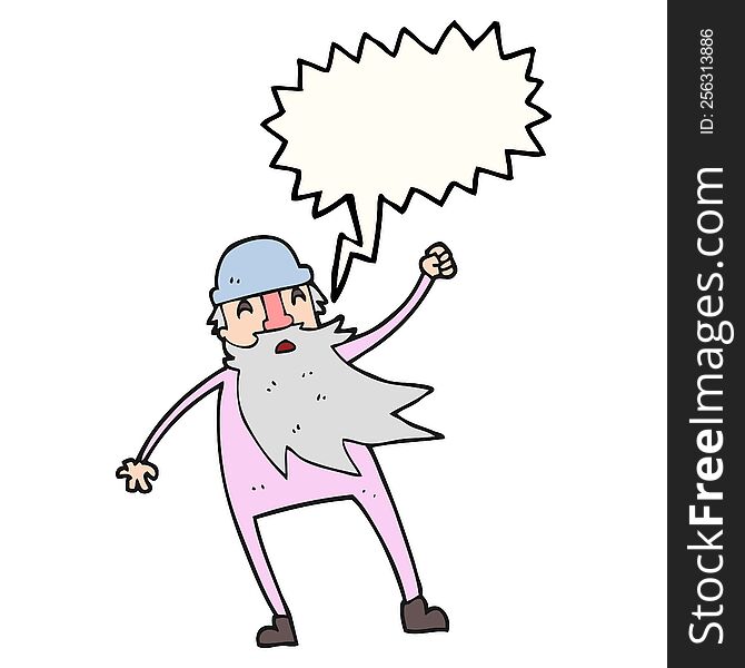 freehand drawn speech bubble cartoon old man in thermal underwear