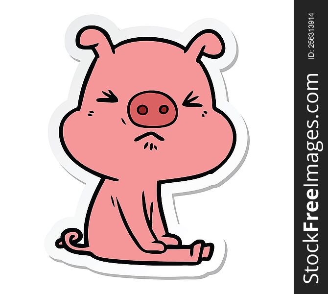 sticker of a cartoon angry pig sat waiting