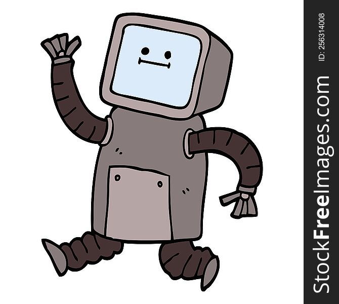 Hand Drawn Doodle Style Cartoon Robot Running