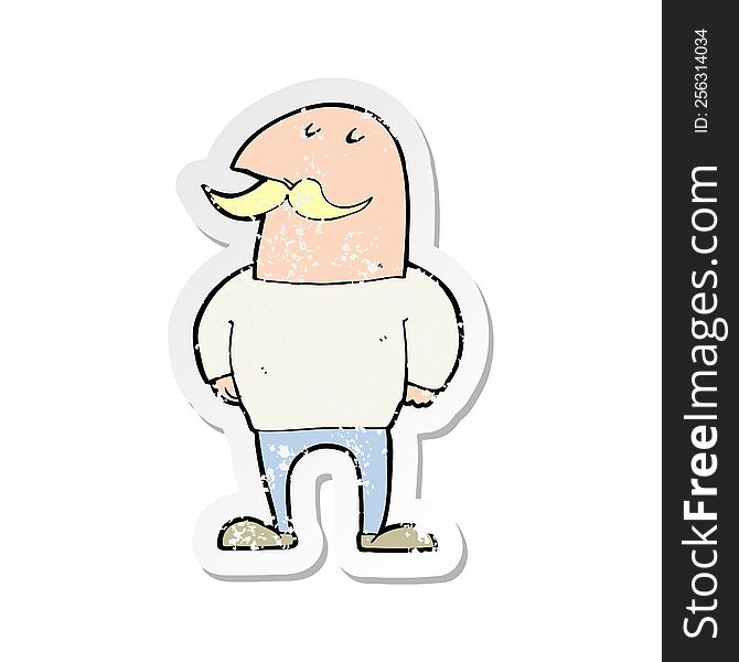 Retro Distressed Sticker Of A Cartoon Bald Man With Mustache