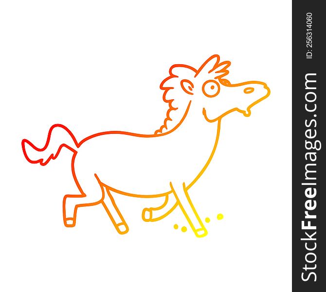 warm gradient line drawing of a cartoon running horse
