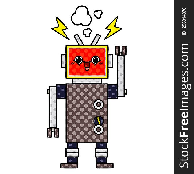 comic book style cartoon of a happy robot
