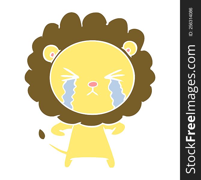 Flat Color Style Cartoon Crying Lion