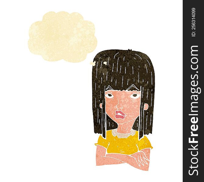Cartoon Girl With Folded Arms With Thought Bubble