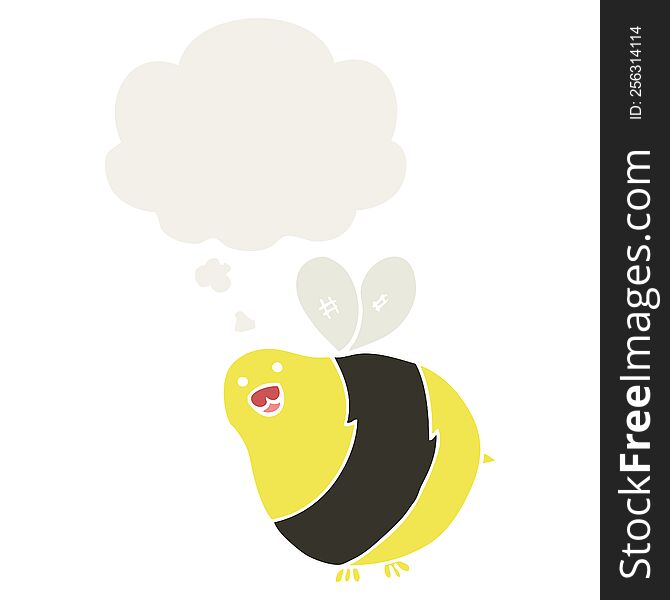 cartoon bee with thought bubble in retro style