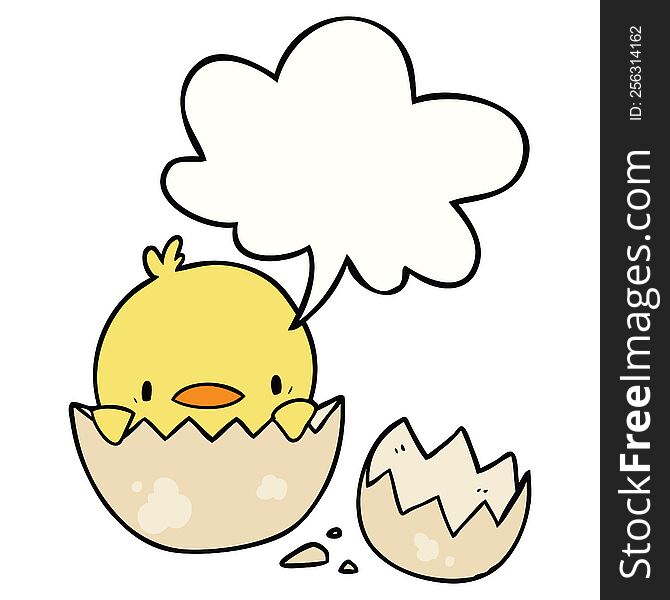 Cute Cartoon Chick Hatching From Egg And Speech Bubble