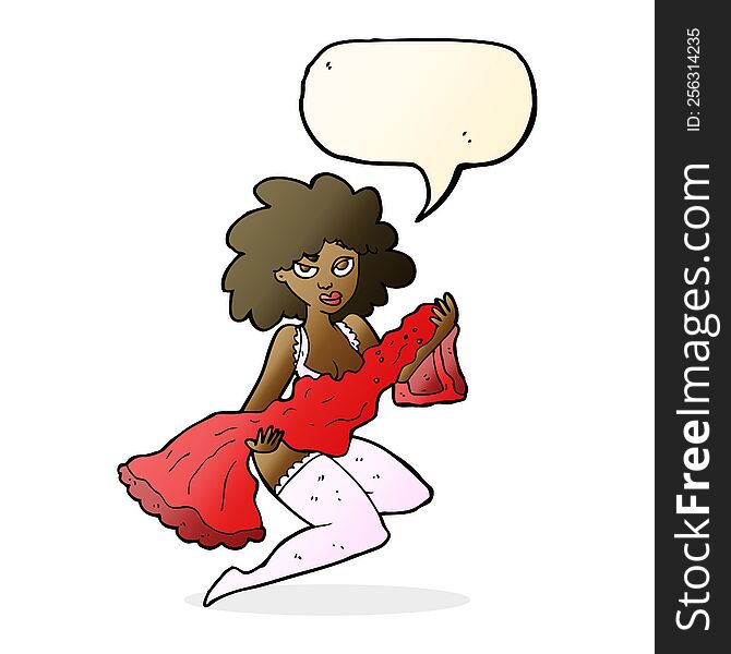 cartoon woman changing with speech bubble