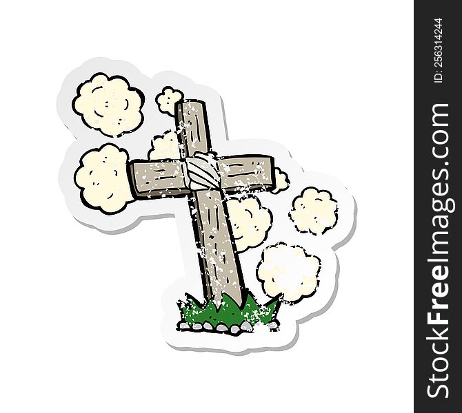 Retro Distressed Sticker Of A Cartoon Wooden Cross Grave