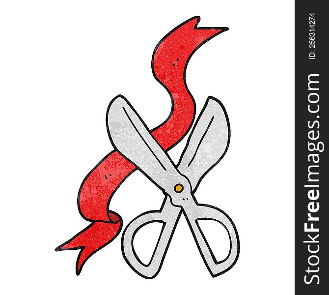freehand textured cartoon scissors cutting ribbon