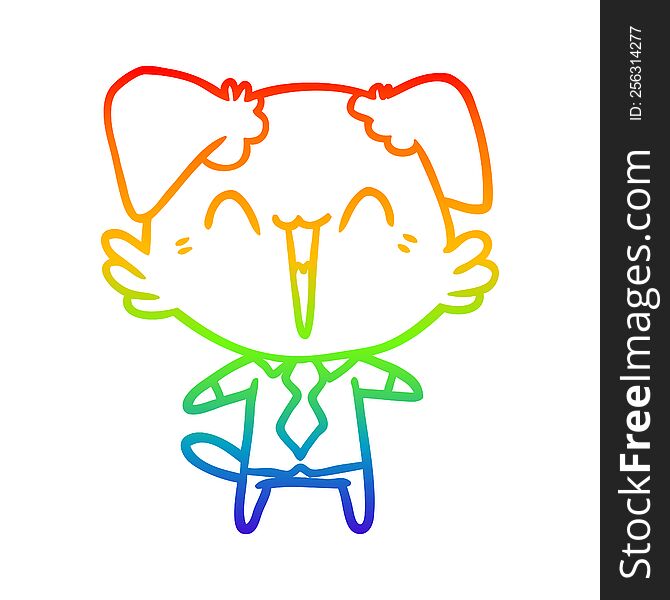Rainbow Gradient Line Drawing Happy Office Dog Cartoon