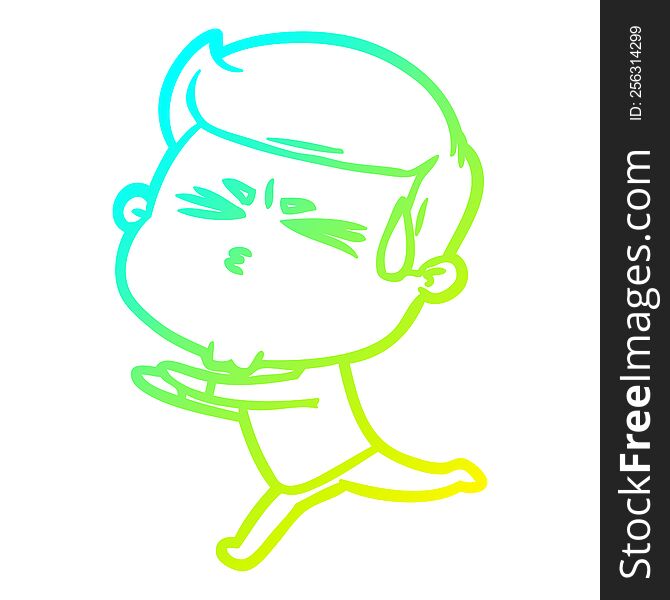 Cold Gradient Line Drawing Cartoon Man Sweating