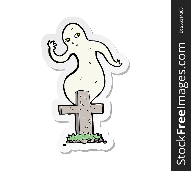 sticker of a cartoon ghost rising from grave