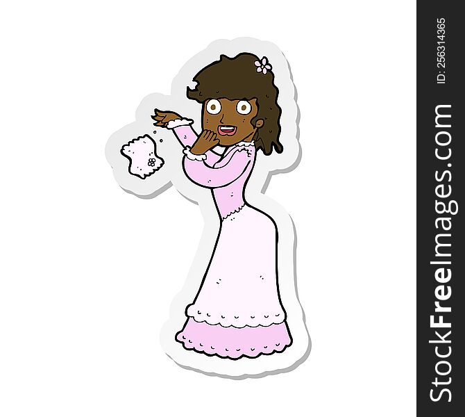 Sticker Of A Cartoon Victorian Woman Dropping Handkerchief