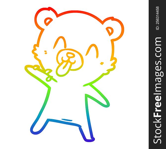 Rainbow Gradient Line Drawing Rude Cartoon Polar Bear Sticking Out Tongue