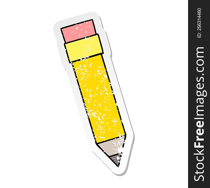 distressed sticker of a quirky hand drawn cartoon pencil