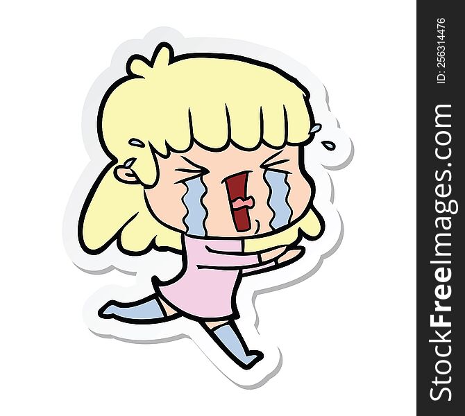 Sticker Of A Cartoon Woman In Tears