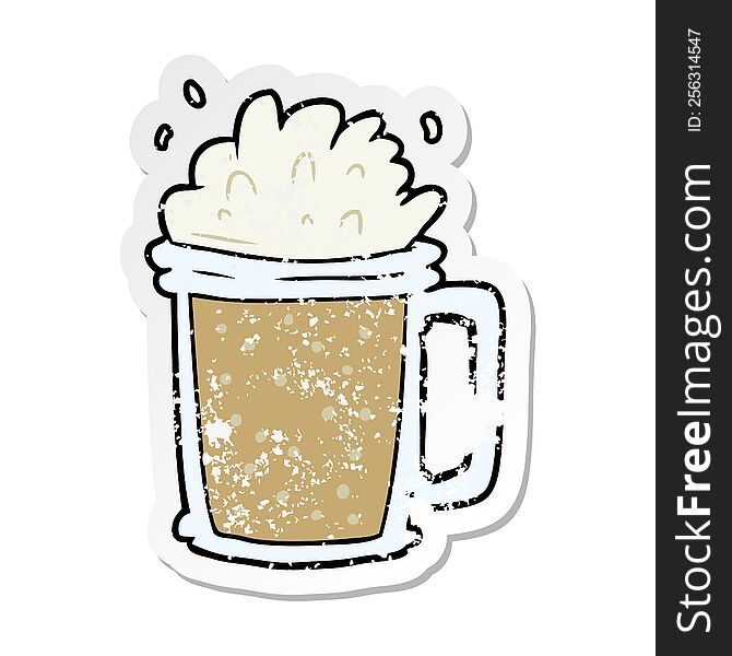 distressed sticker of a cartoon beer