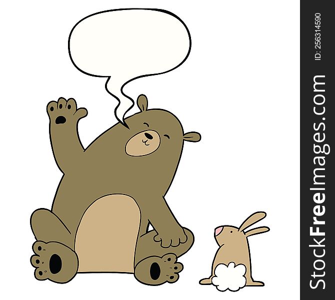 cartoon bear and rabbit friends with speech bubble