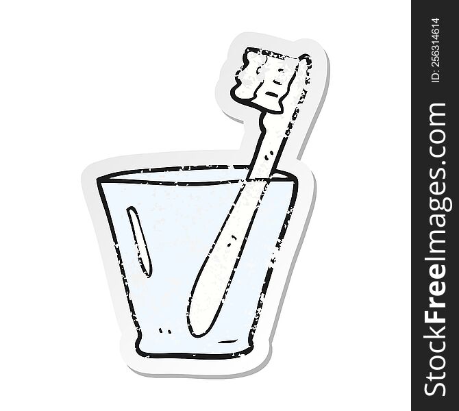 retro distressed sticker of a cartoon toothbrush in glass
