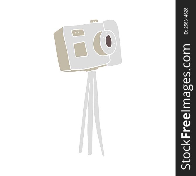 flat color illustration of a cartoon camera on tripod