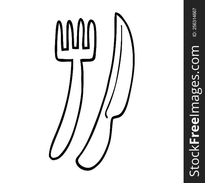line drawing cartoon gold cutlery set
